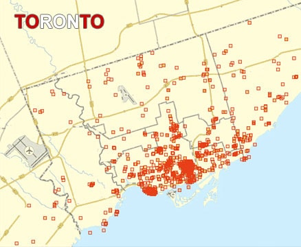 Bed bug areas in Toronto